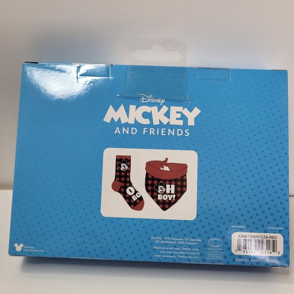 New Disney Mickey Mouse Pet Owner Matching Set Crew Socks Dog Bandana Plaid Red - Picture 8 of 15